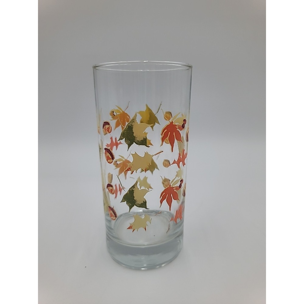 Libbey Crisa‎ Glasses Tumblers Autumn Fall Leaves & Acorns 16oz 1970's